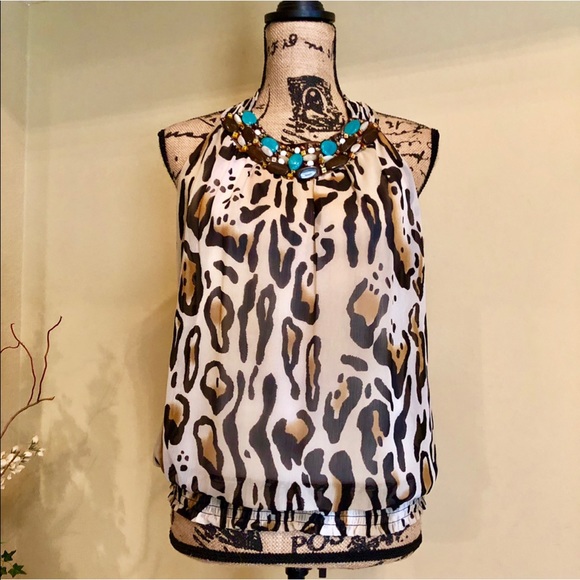 ~Cache~ Cheetah animal print and stone blouse - Picture 1 of 6